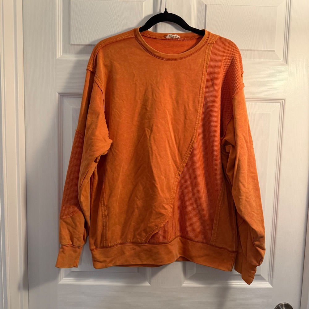 Orange S/M Boho Mineral Wash Oversized Casual‎ sweatshirt
